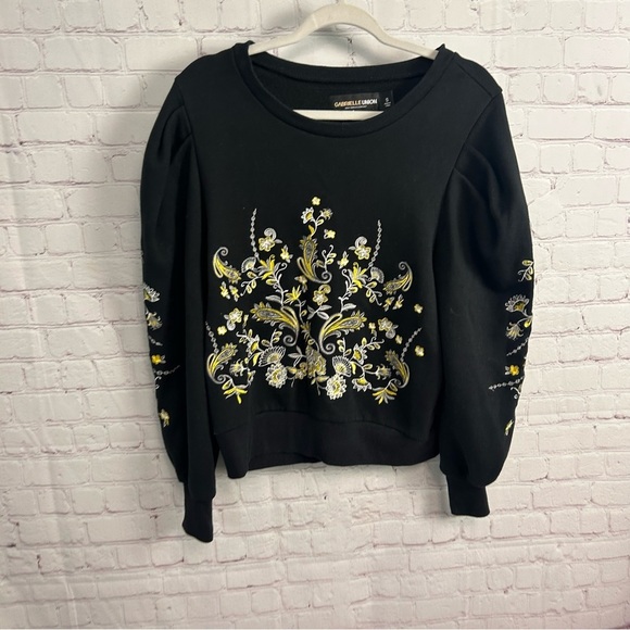 Gabrielle Union for New York and Company puff sleeve embroidery sweatshirt Small - Picture 1 of 9